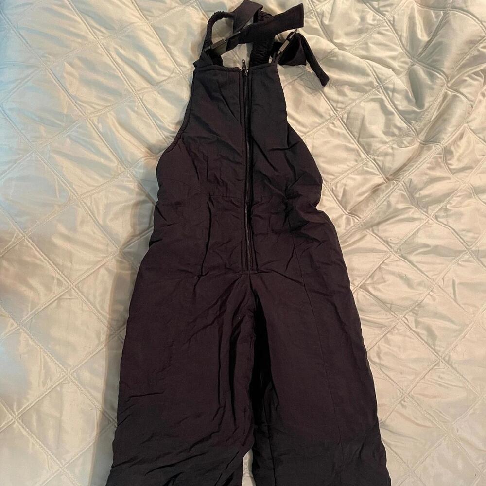 Kids Black Snow Pants Overalls Bibs L 6X 100% Nylon Zipper Adjustable 90s Winter